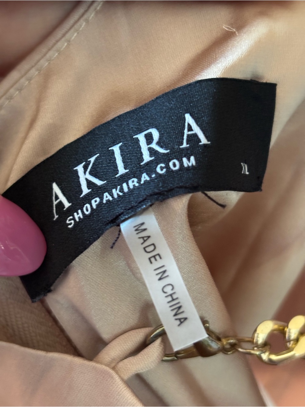 AKIRA Champagne Satin Top with Gold Chain Detail - Picture 5 of 8